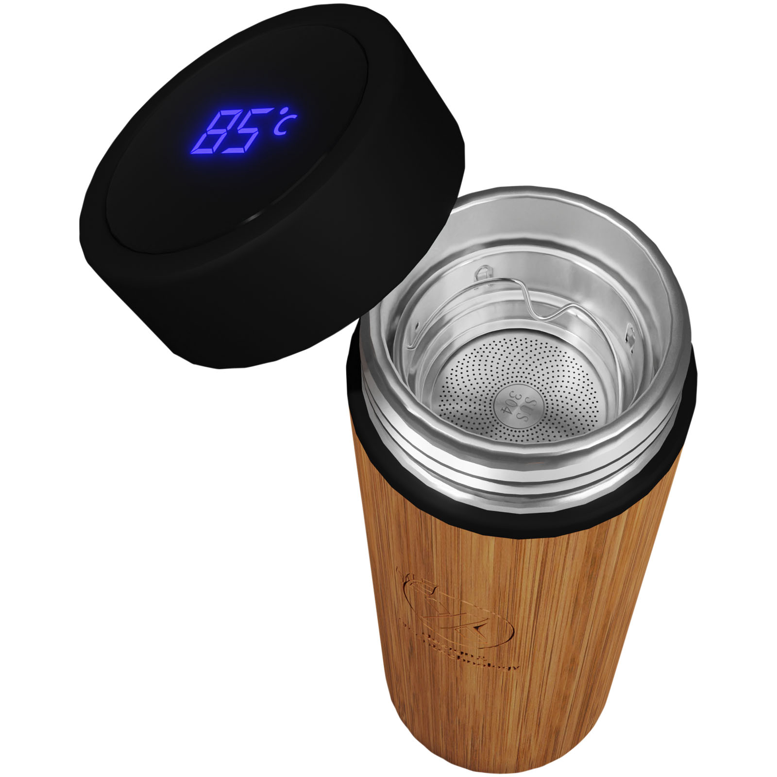 SCX.design D11 500 ml Smart Flasche  aus Bambus mit Leuchtlogo holz