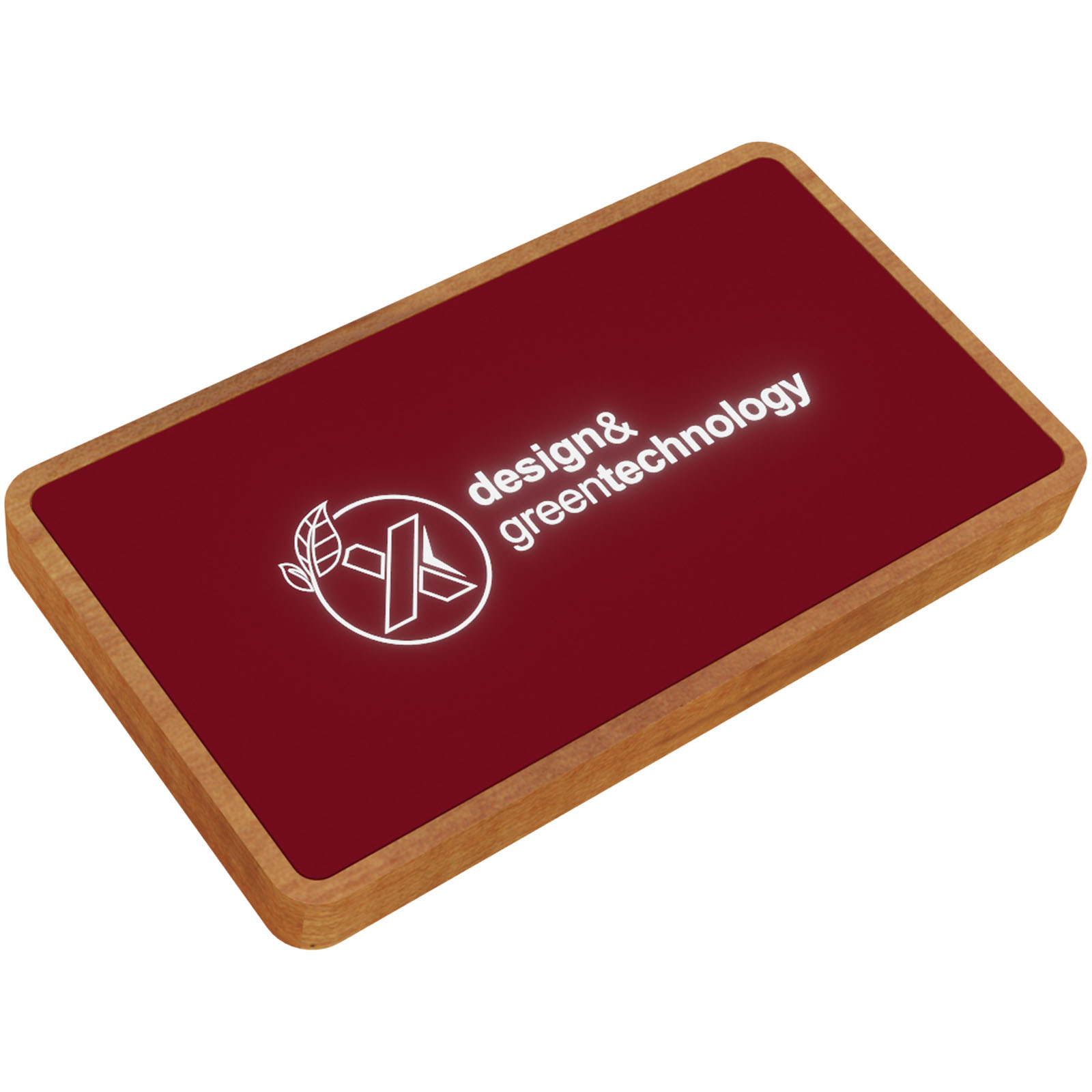 SCX.design P36 5000 mAh kabellose Powerbank mit Leuchtlogo mittelrot, holz