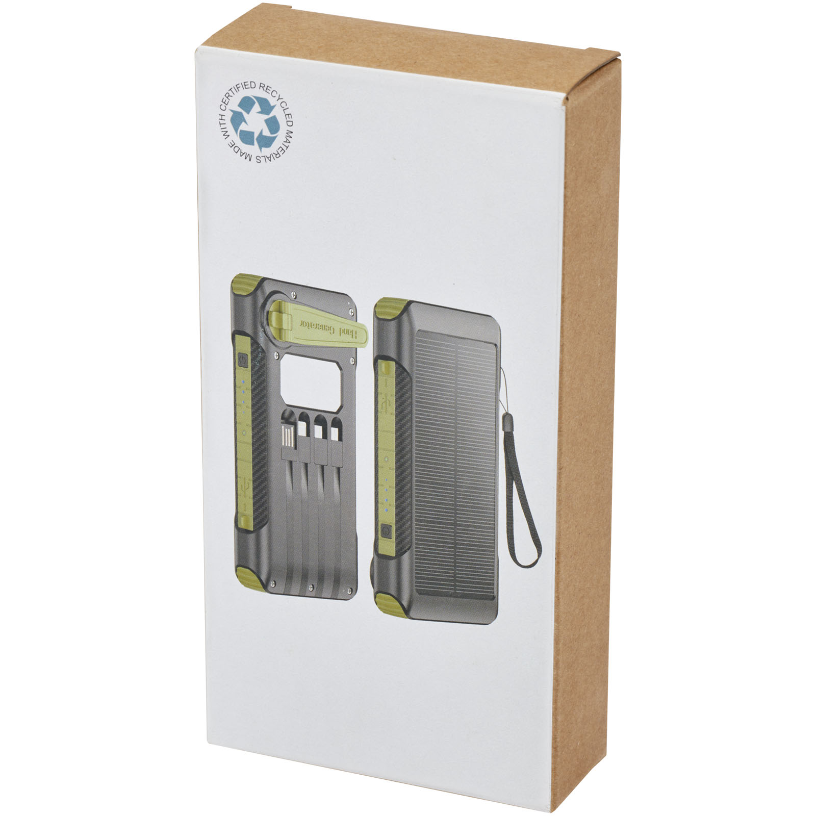 Soldy 10.000 mAh Solardynamo-Powerbank aus recyceltem GRS Kunststoff armeegrün