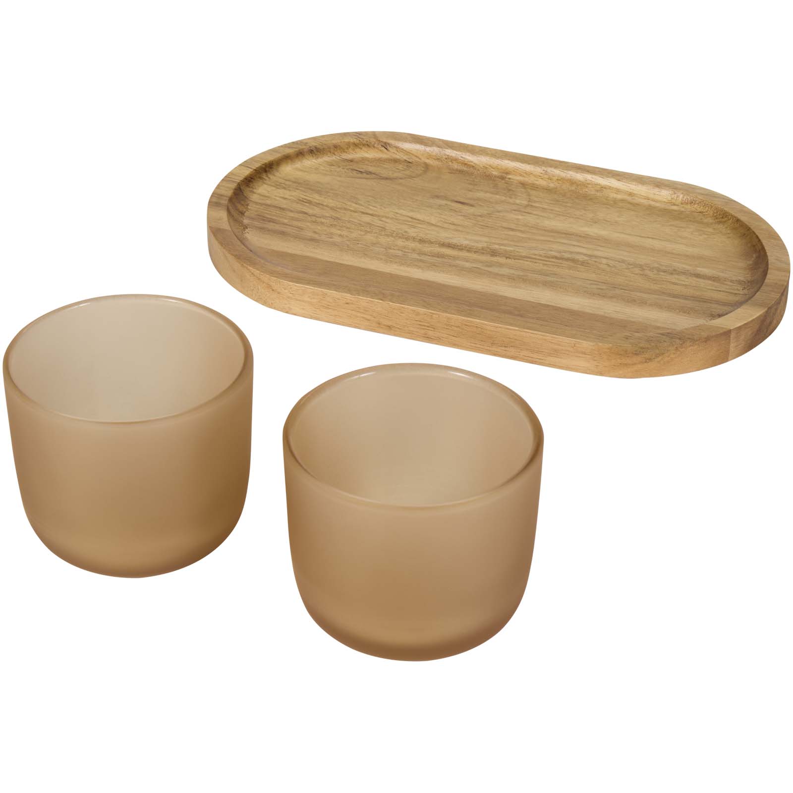 Male Set aus Holztablett und Glastassen, matt oatmeal