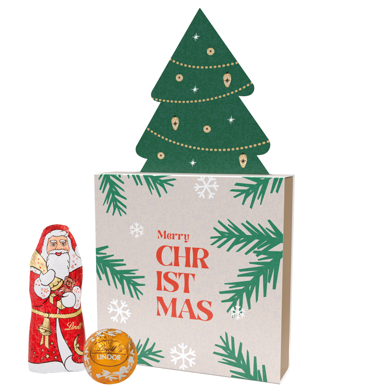 Lindt Präsent im Werbeschuber, Kleine Kostbarkeiten Santa