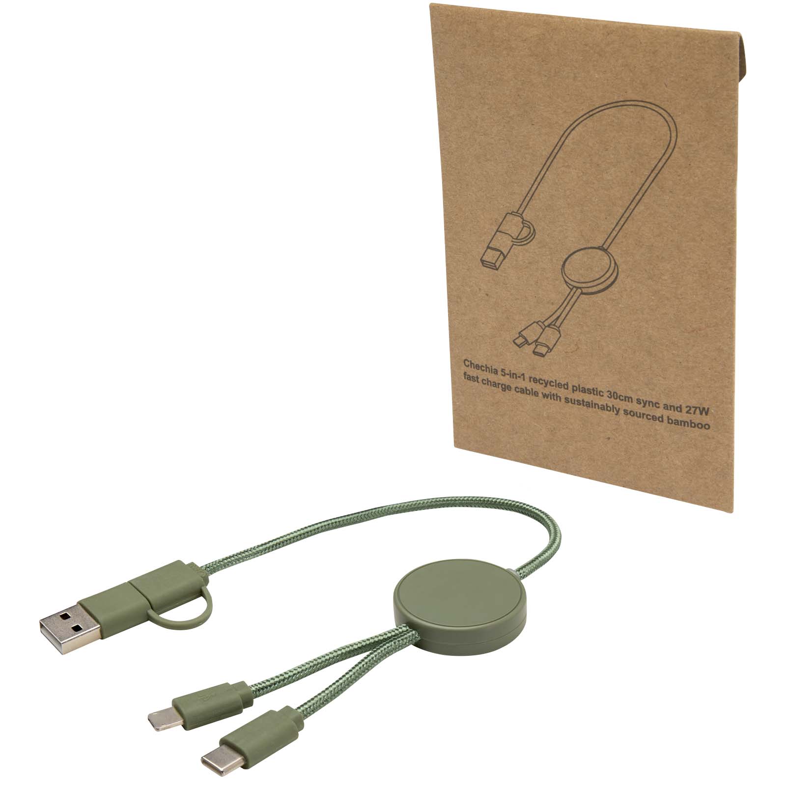 Citala 30 cm 5-in-1 Kabel aus recyceltem Kunststoff für Datenübertragung und 27W Schnellladung heather grün