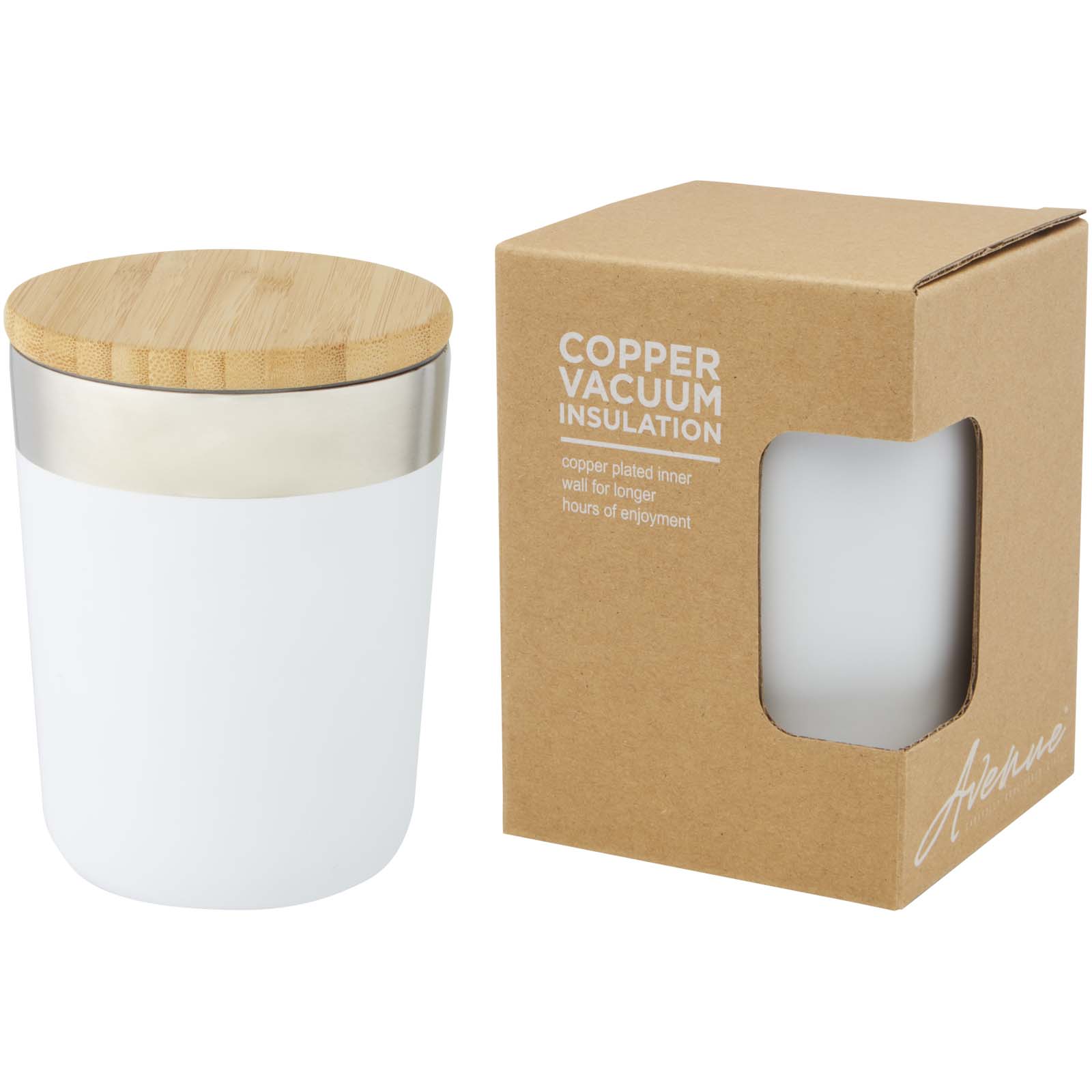 Lagan 330 ml Kupfer-Vakuum Isolierbecher mit Bambusdeckel weiss
