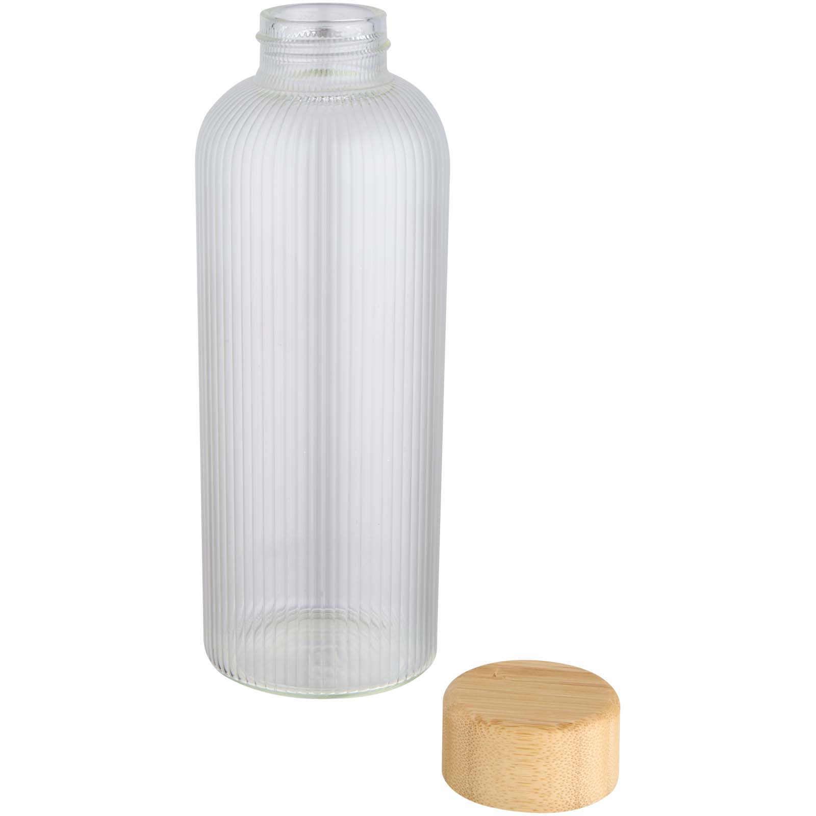 Mirage 650 ml einwandige Trinkflasche aus Borosilikatglas mit Bambusdeckel transparent