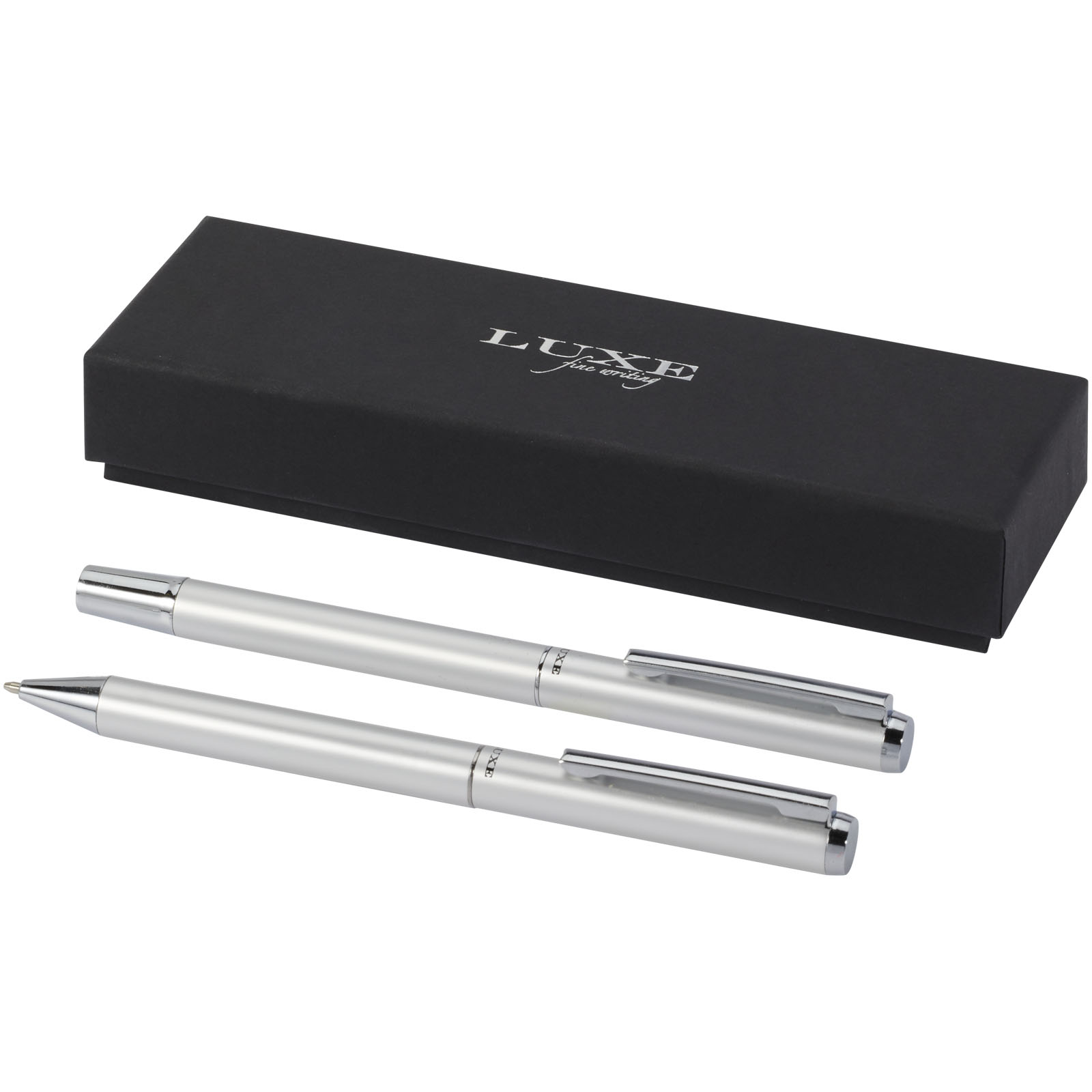 Lucetto Set mit Kugelschreiber und Tintenroller aus recyceltem Aluminium (schwarze Mine) silber