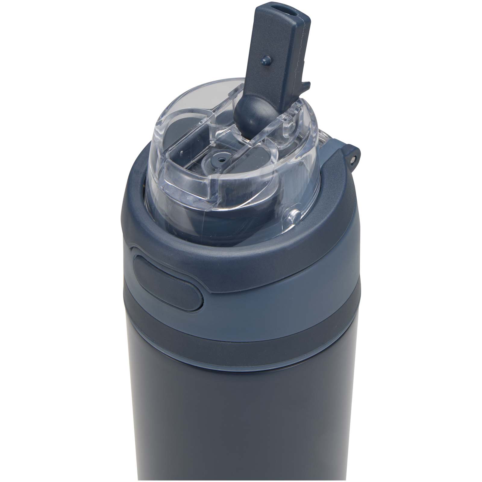 Theron 800 ml RCS Trinkflasche aus recyceltem, einwandigem Edelstahl mit Multifunktionsdeckel und Klappstrohhalm navy
