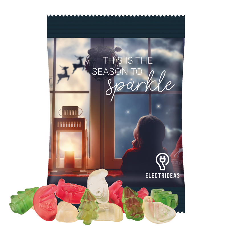 Minitüte 15 g, transparente kompostierbare Folie, Trolli Fruchtgummi Weihnachtsmischung