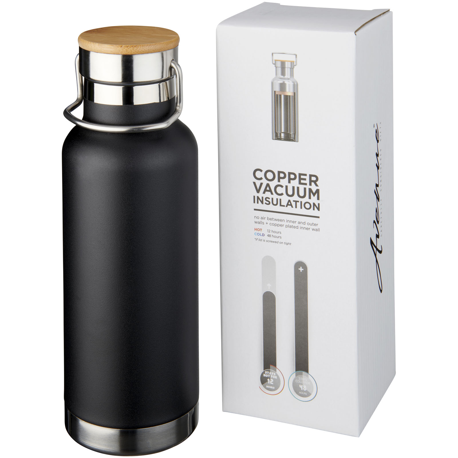 Thor 480 ml Kupfer-Vakuum Isolierflasche schwarz