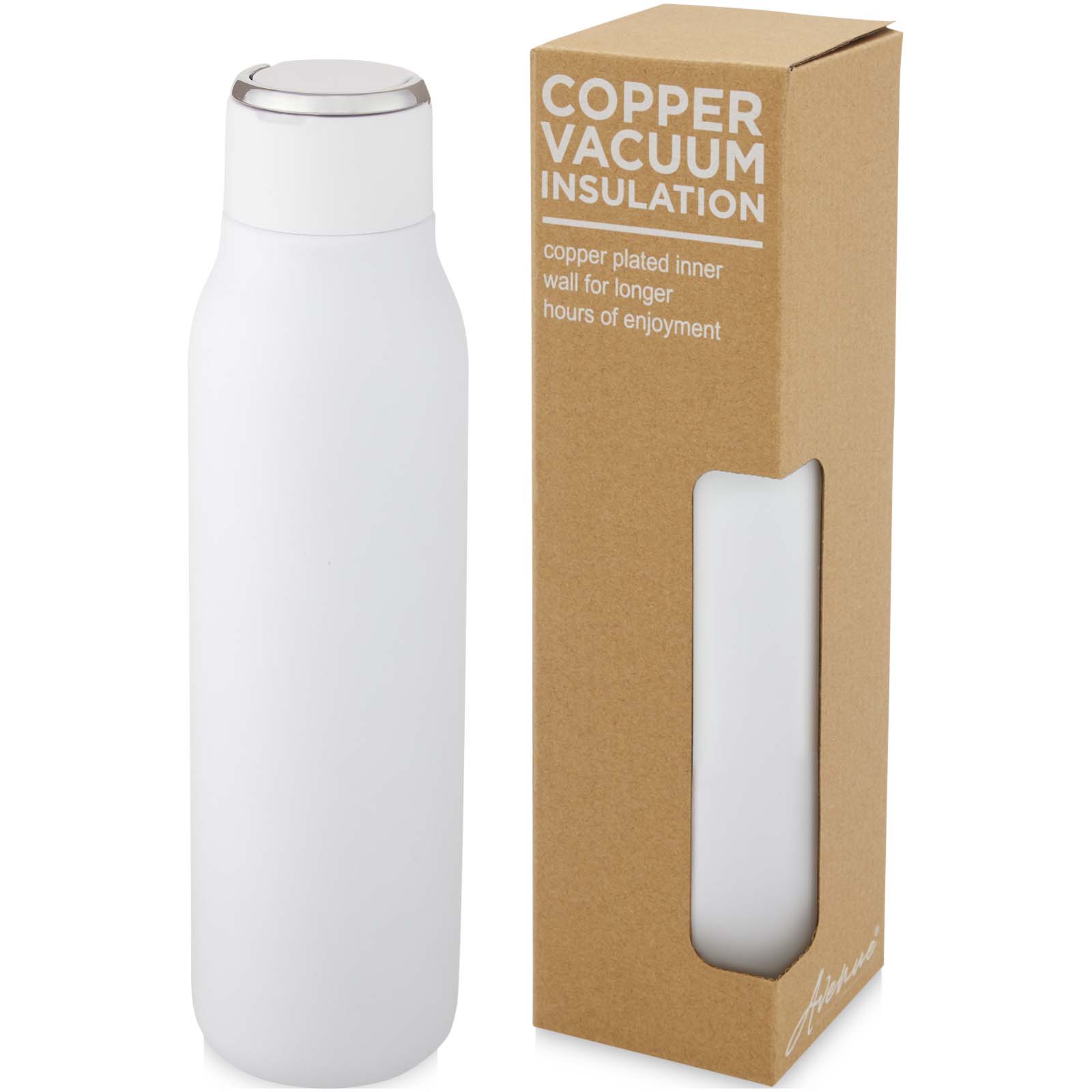 Marka 600 ml Kupfer-Vakuum Isolierflasche mit Metallschlaufe weiss