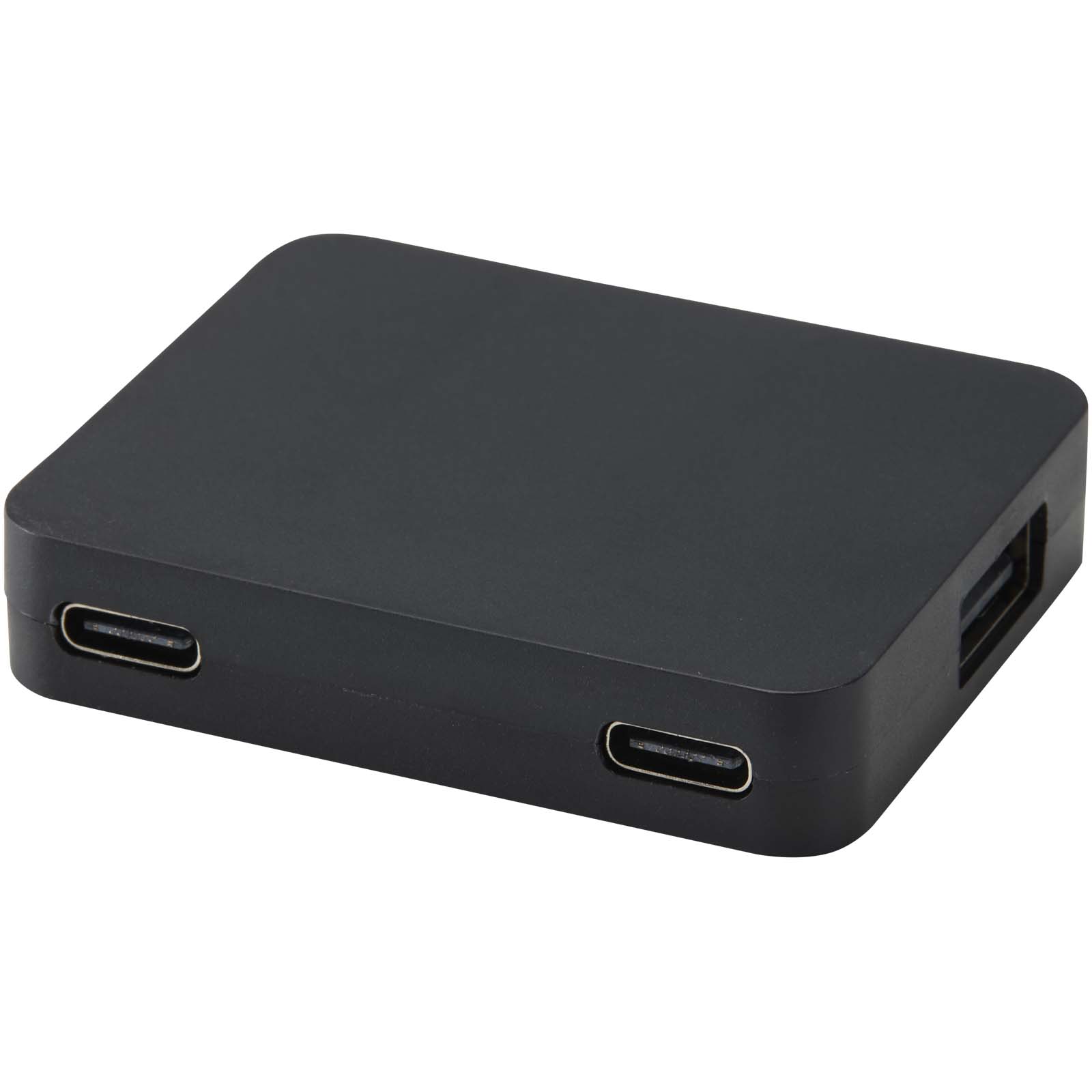 Gaia 4 Port USB Hub mit USB-A- und Typ-C-Ausgang und zwei Eingängen aus recyceltem Kunststoff schwarz