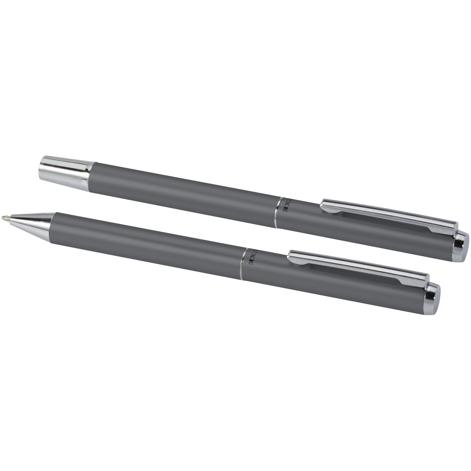Lucetto Set mit Kugelschreiber und Tintenroller aus recyceltem Aluminium (schwarze Mine) grau