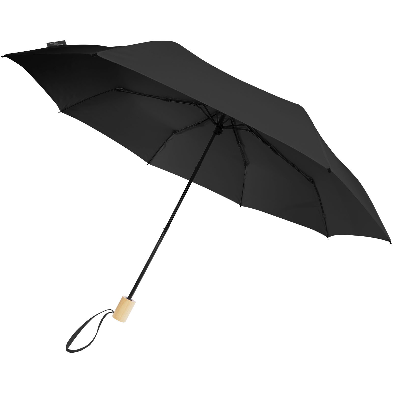 Birgit 21'' faltbarer winddichter Regenschirm aus recyceltem PET schwarz