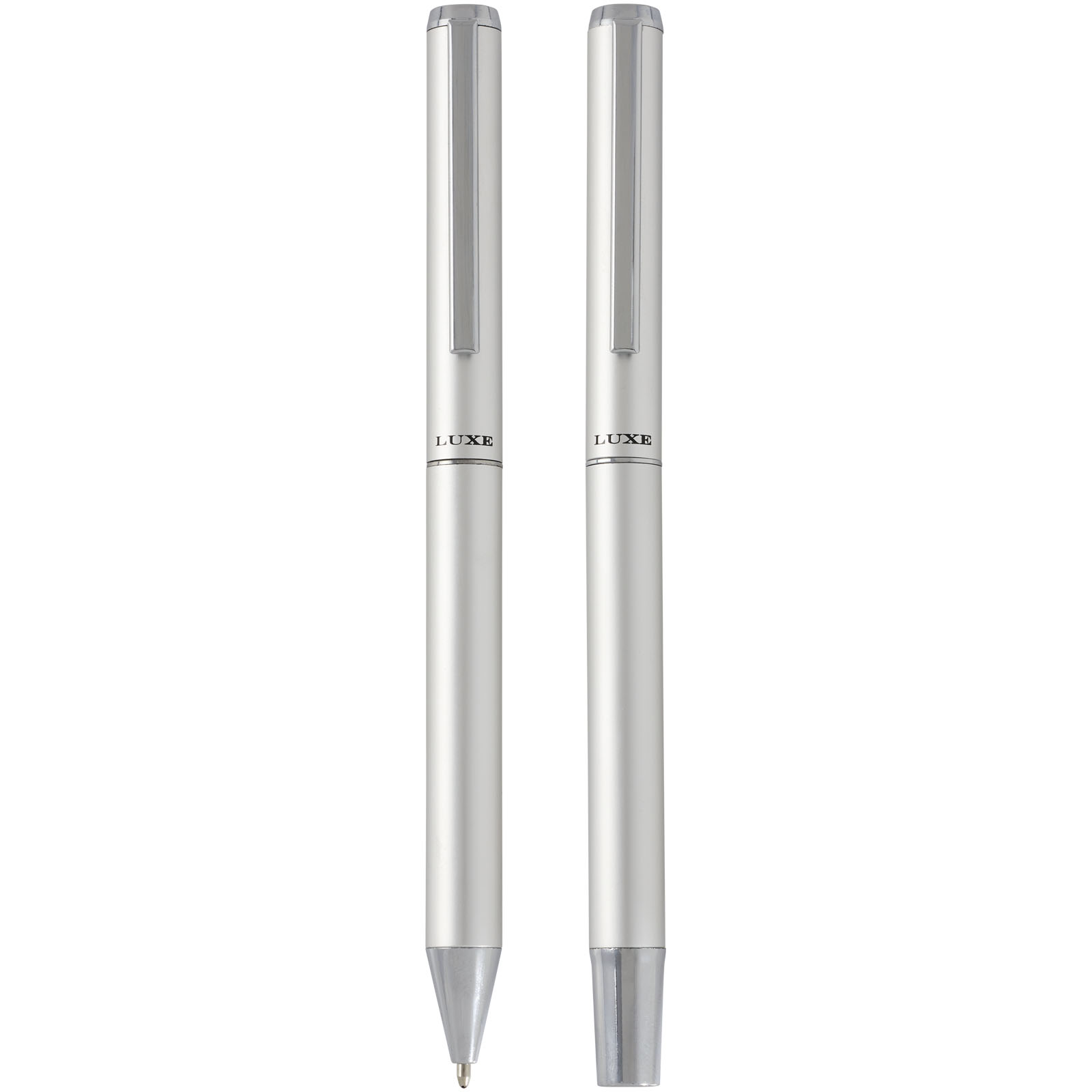 Lucetto Set mit Kugelschreiber und Tintenroller aus recyceltem Aluminium (schwarze Mine) silber