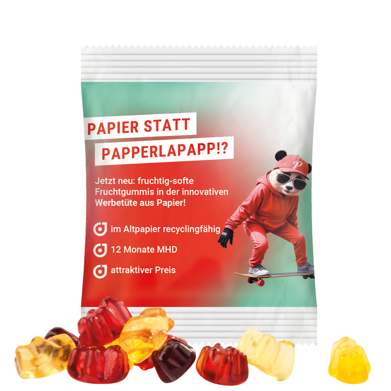 Minitüte 10 g, transparente kompostierbare Folie, Trolli Fruchtgummibären, 30 % Fruchtsaftqualität Exquisit