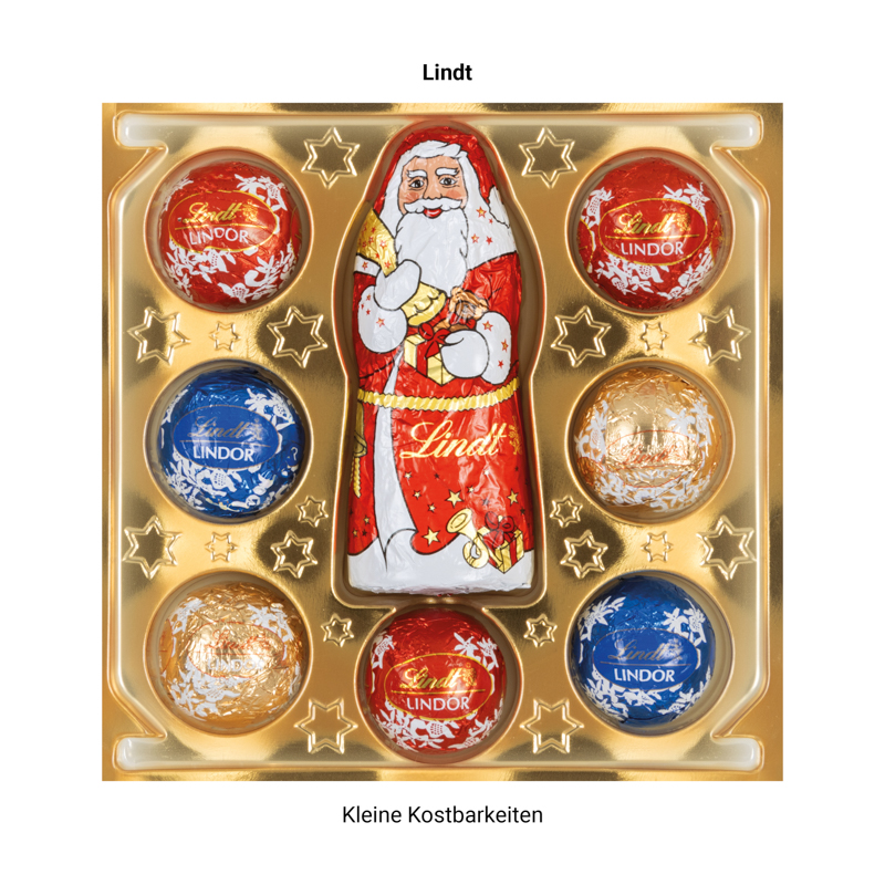 Lindt Präsent im Werbeschuber, Kleine Kostbarkeiten Goldhase