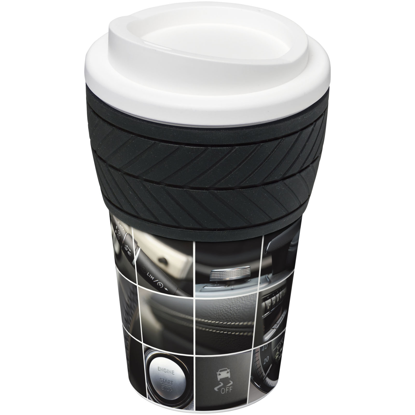 Brite-Americano® 350 ml Isolierbecher mit Schutzring Reifen-Design weiss