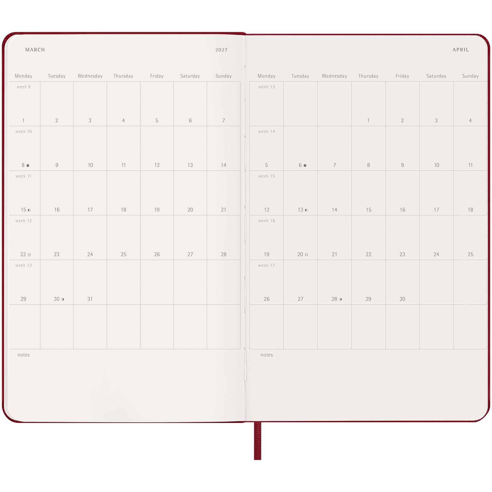Moleskine Hardcover 12 Monate Wochenkalender L scharlachrot