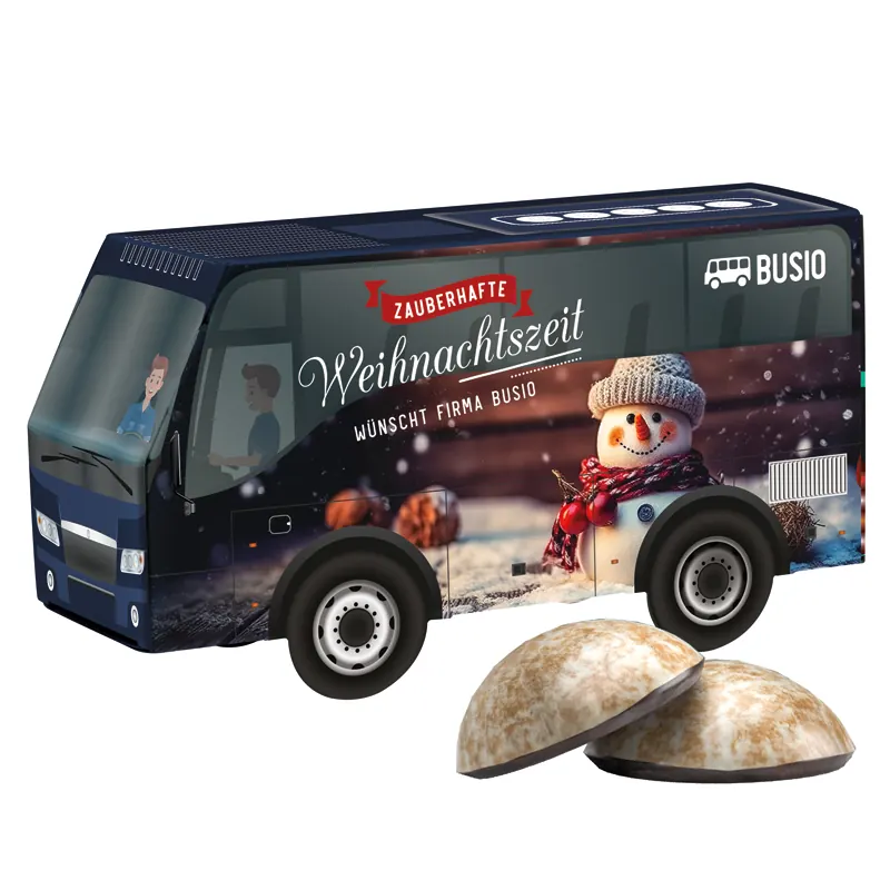 3D-Präsent Bus, Weiss 4er Lebkuchen Mini