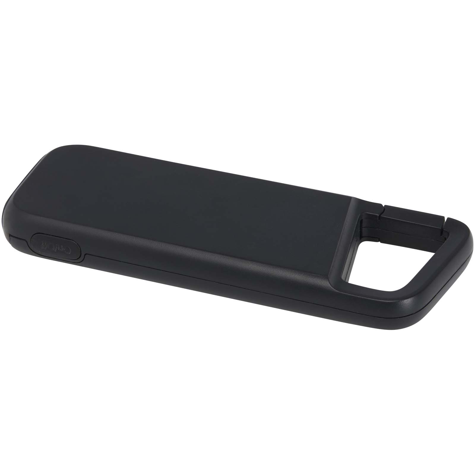 Alkes 12 W 5.000 mAh wasserfeste Powerbank aus recyceltem Kunststoff mit Karabinerhaken schwarz