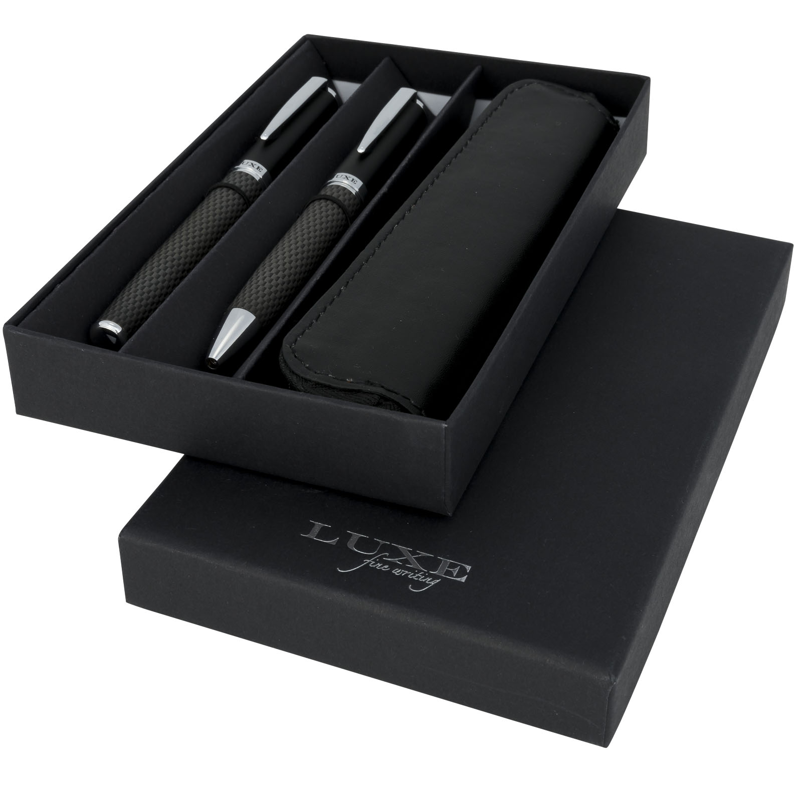 Carbon Duo Kugelschreiberset mit Hülle (schwarze Mine) schwarz