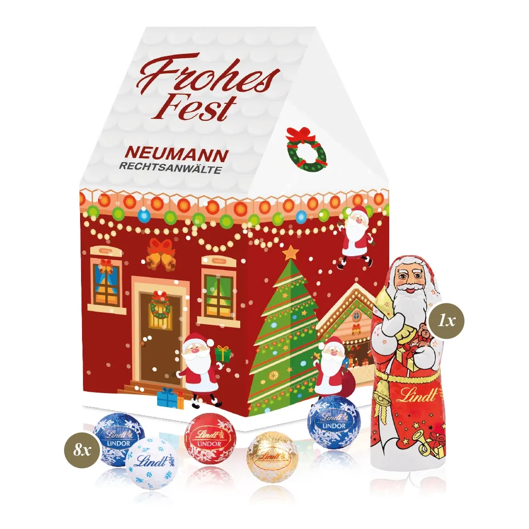3D Präsent "Haus" mit Lindt Minis und Nikolaus