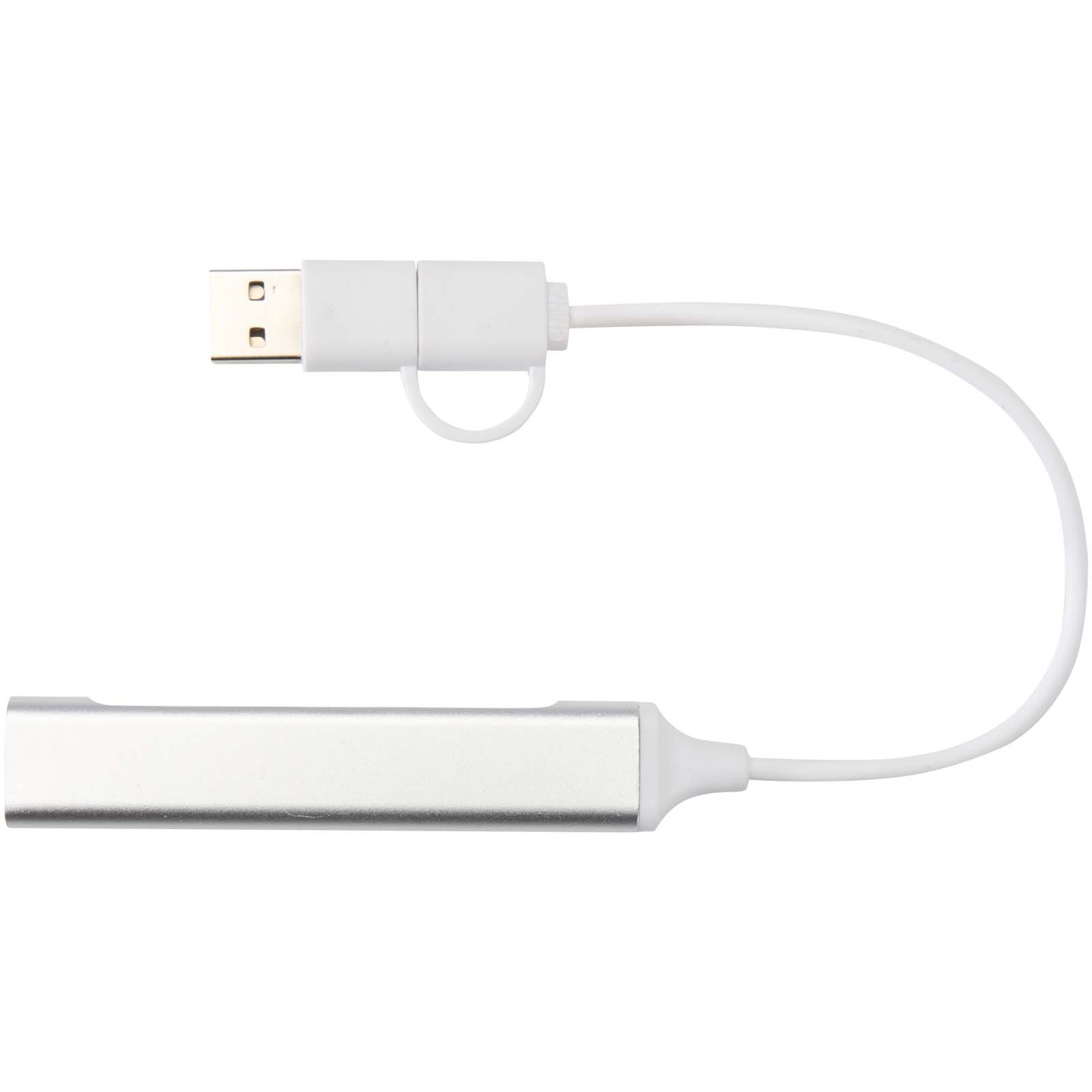 Alkaid 4 Port Hub aus recyceltem Aluminium mit USB-A- und Typ-C-Anschlüssen und zwei Eingängen silber