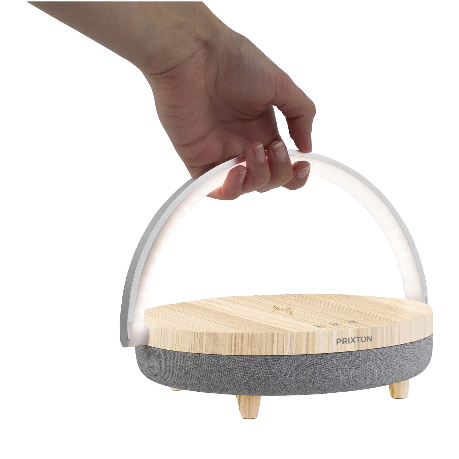 Prixton 10W 4-in-1 Bluetooth®-Lautsprecher mit LED-Licht und kabelloser Ladestation holz