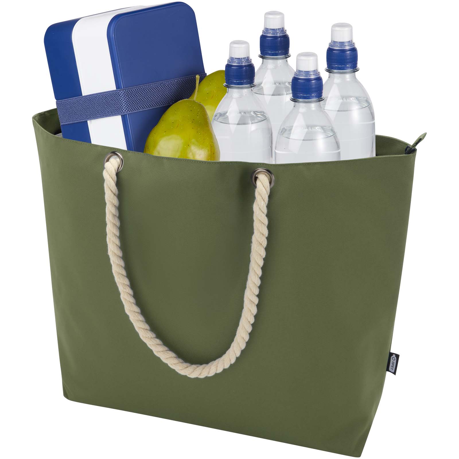Panama Strandkühltasche mit Kordelgriffen aus recyceltem GRS-Material, 23L olive