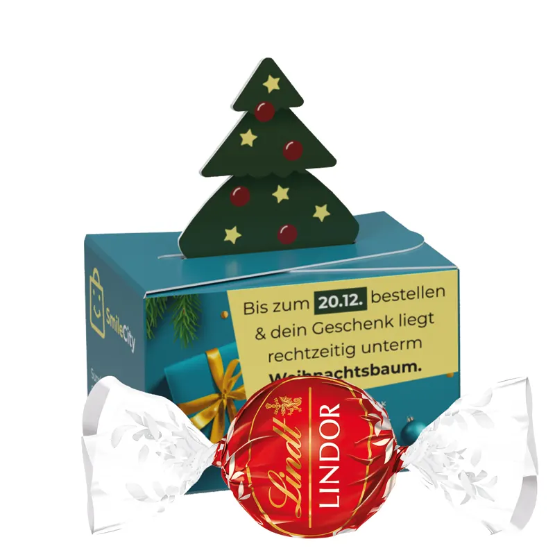 Geschenkbox Mini Tanne, Lindt LINDOR Milchkugel