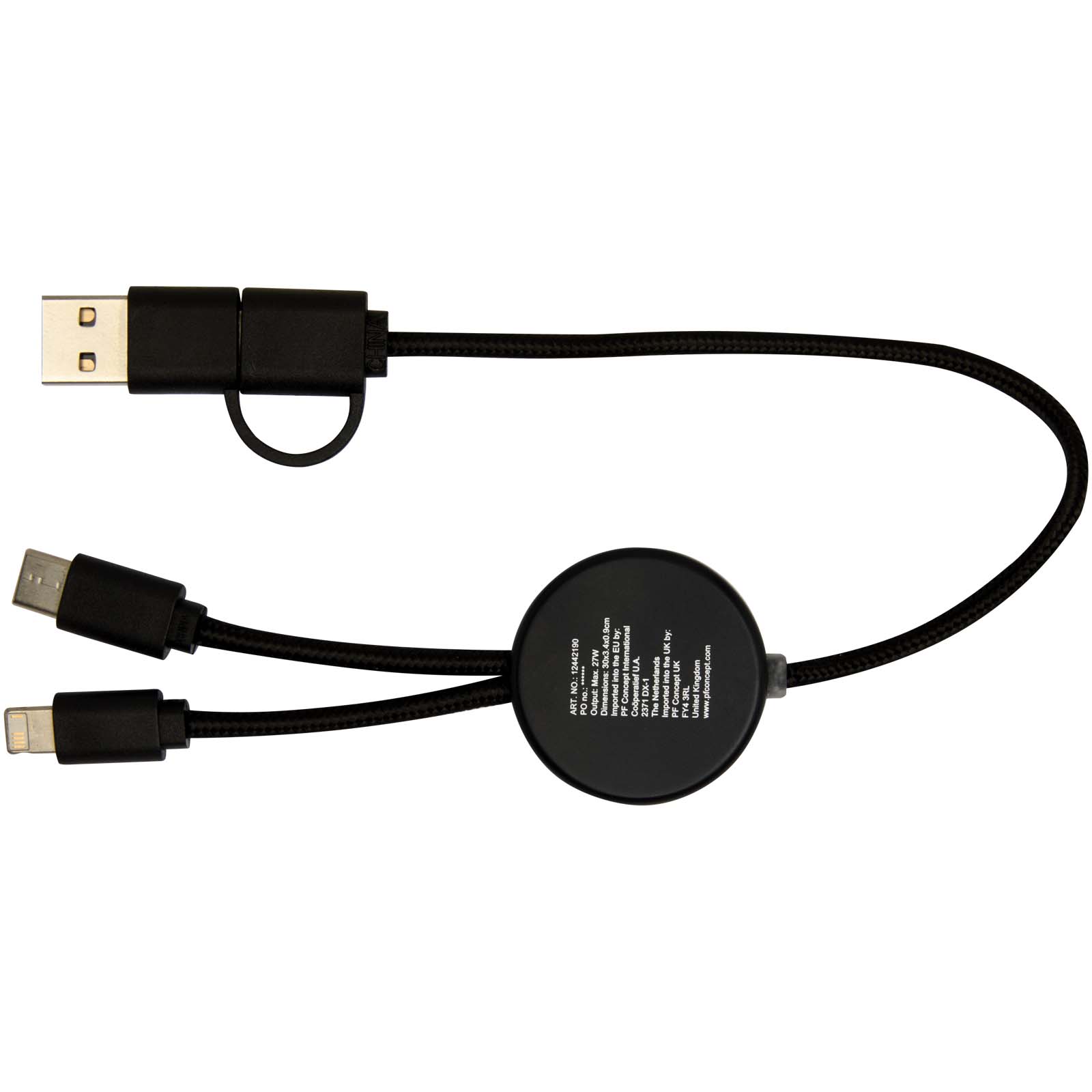 Chechia 30 cm 5-in-1 Kabel aus recyceltem Kunststoff für Datenübertragung und 27W Schnellladung mit Bambusdetails schwarz
