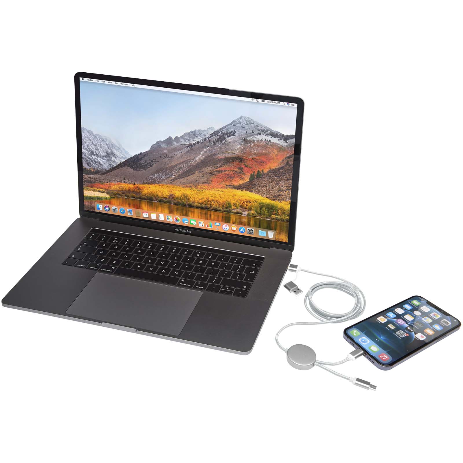Alasia 150 cm 5-in-1 Kabel aus recyceltem Kunststoff für Datenübertragung und 27W Schnellladung silber