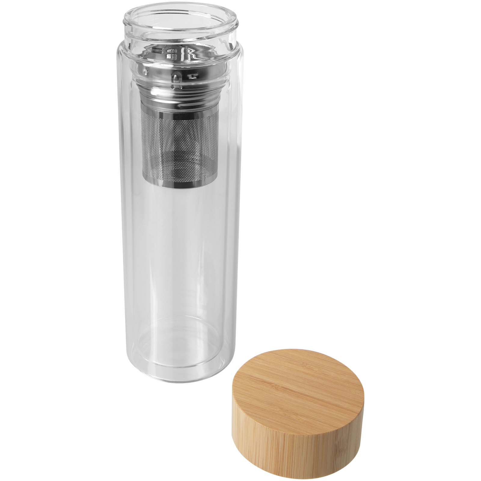 Bailey 400 ml Flasche aus Borosilikatglas mit Infuser und Bambusdeckel transparent klar