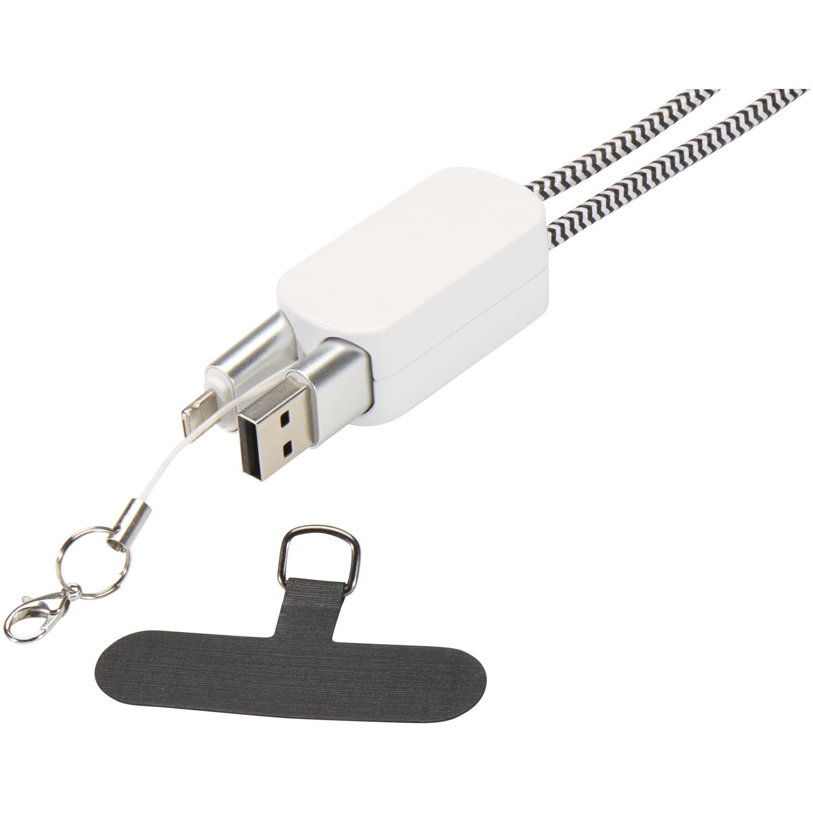Anser Smartphone Lanyard aus recyceltem Kunststoff mit 27 W 5-in-1 integriertem Kabel weiss