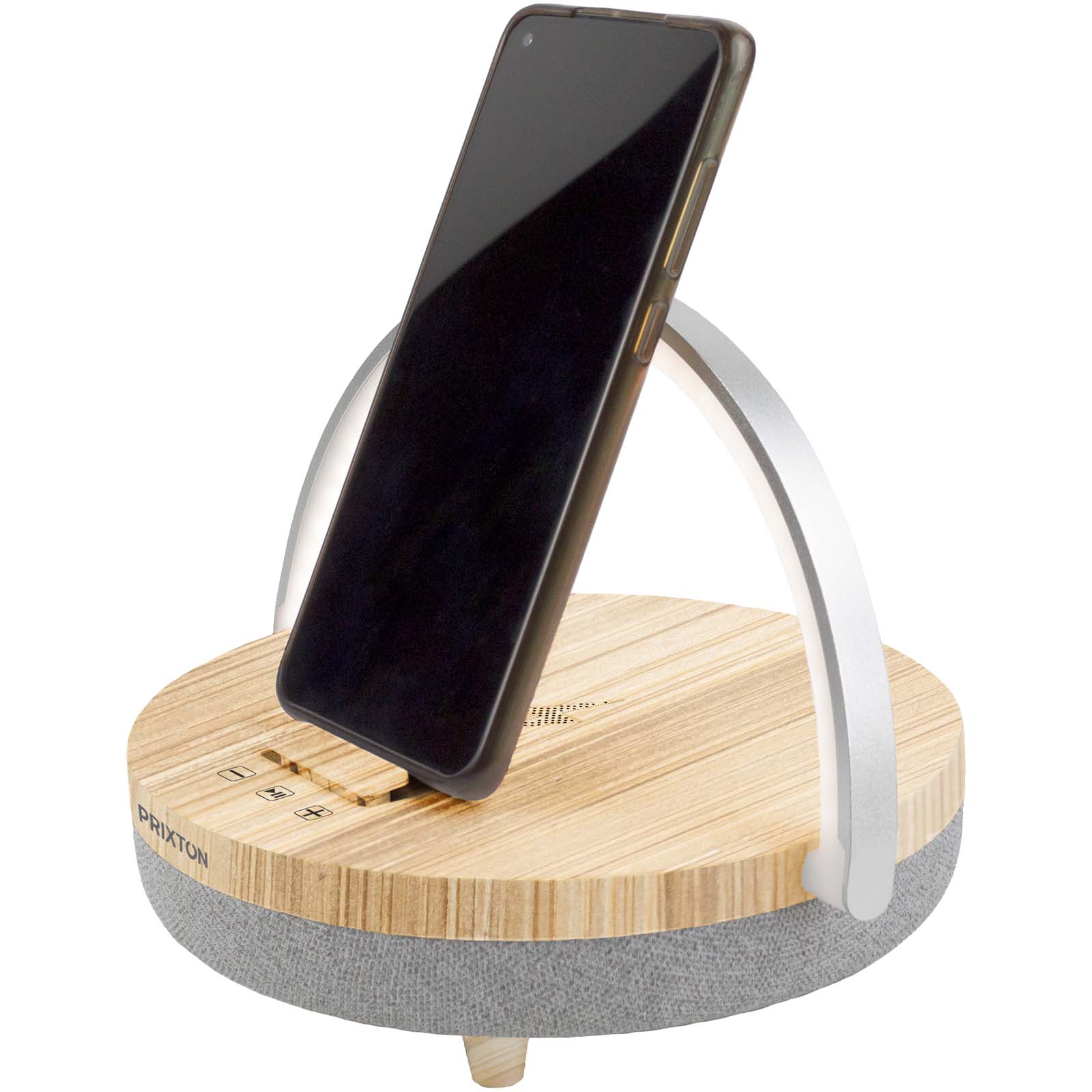 Prixton 10W 4-in-1 Bluetooth®-Lautsprecher mit LED-Licht und kabelloser Ladestation holz