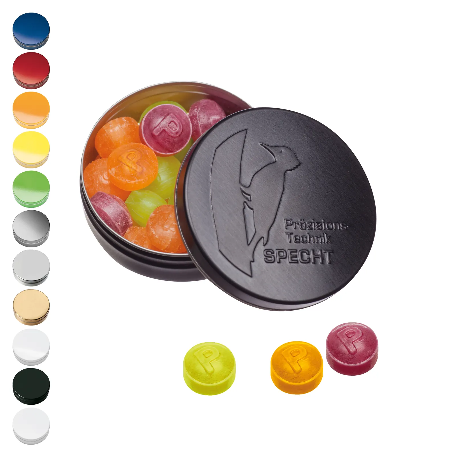 XS-Prägedose mit Pulmoll Pastillen, 16g - weiß-glänzend