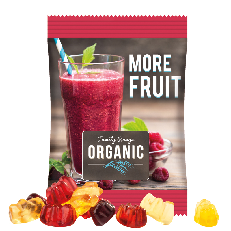 Minitüte 15 g, transparente kompostierbare Folie, Trolli Fruchtgummibären, 30 % Fruchtsaftqualität