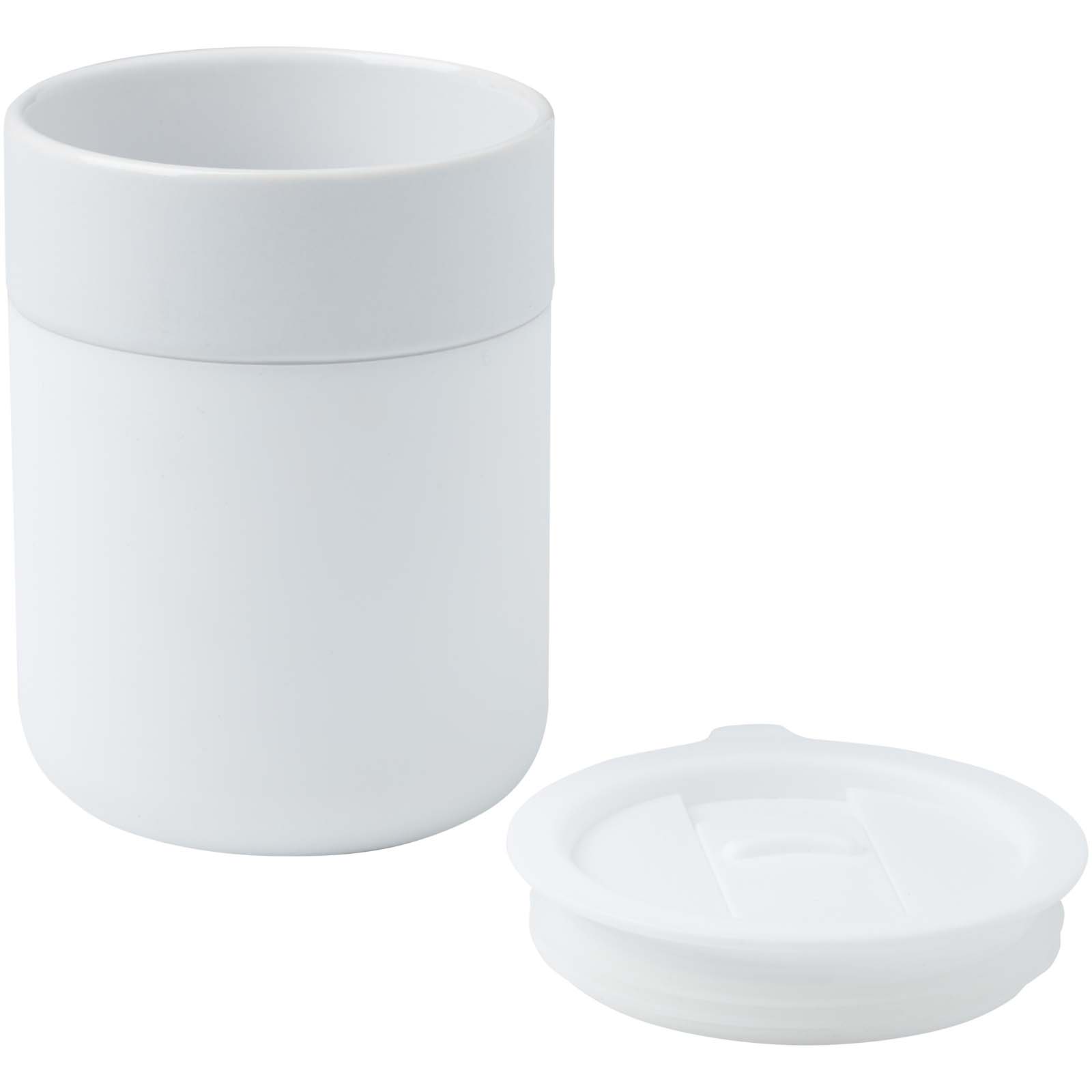 Java 330 ml Keramikbecher mit Silikonhülle und Kunststoffdeckel weiss
