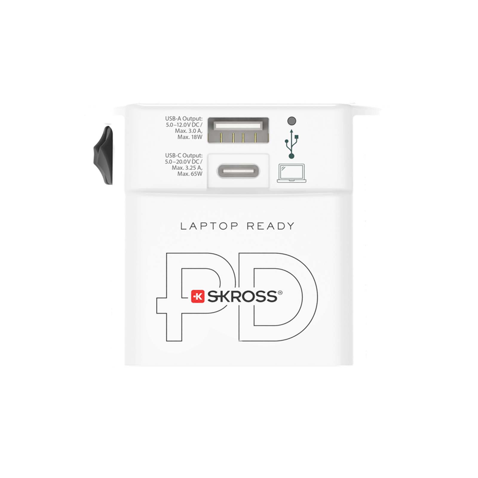 SKROSS® MUV AC65PD Reiseadapter mit USB-C Kabel weiss