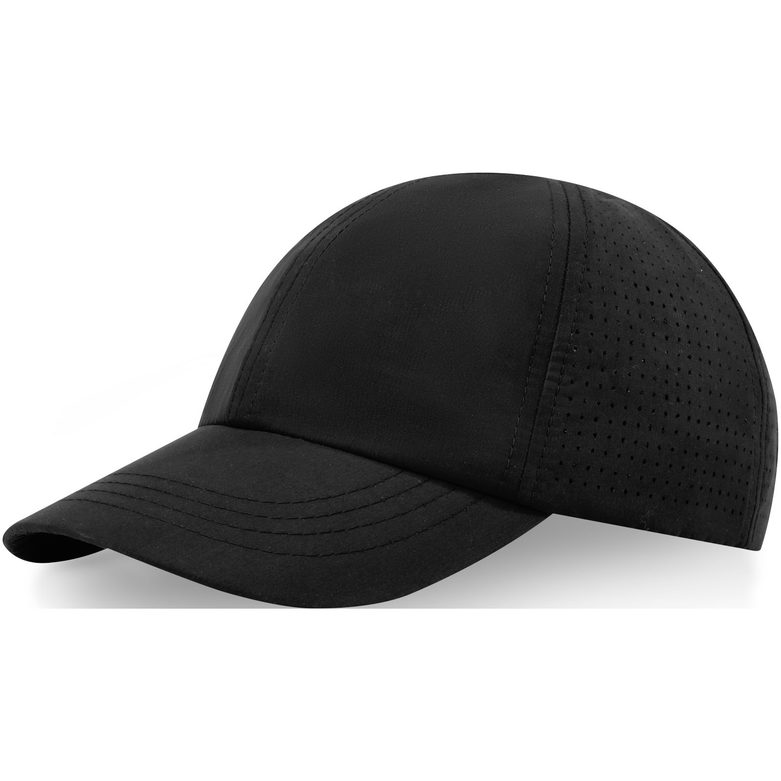 Mica 110 g/m² GRS recycelte Cool Fit Kappe mit sechs Segmenten schwarz