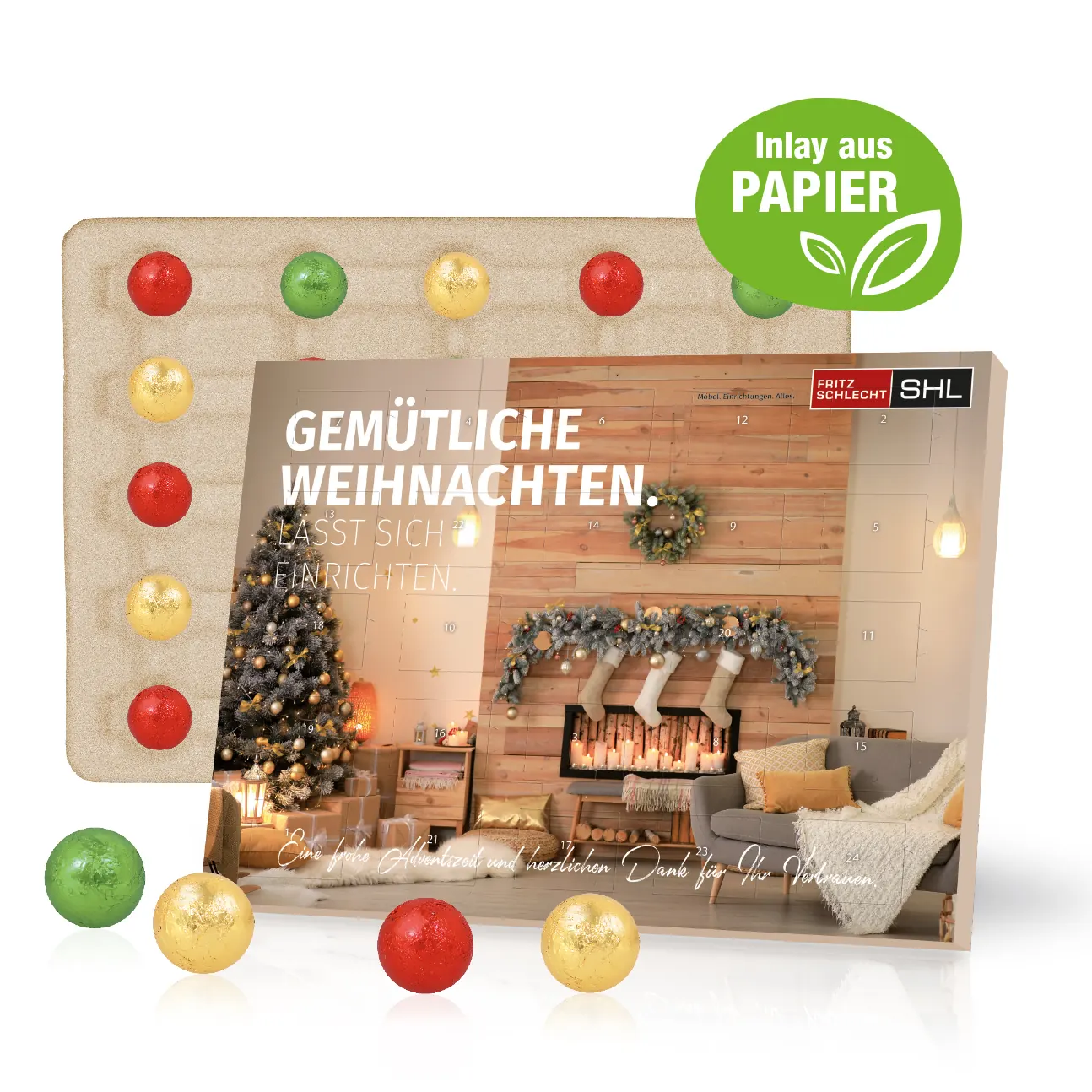 Tisch-Adventskalender mit Fairtrade® Schokolade, Inlay aus Papier