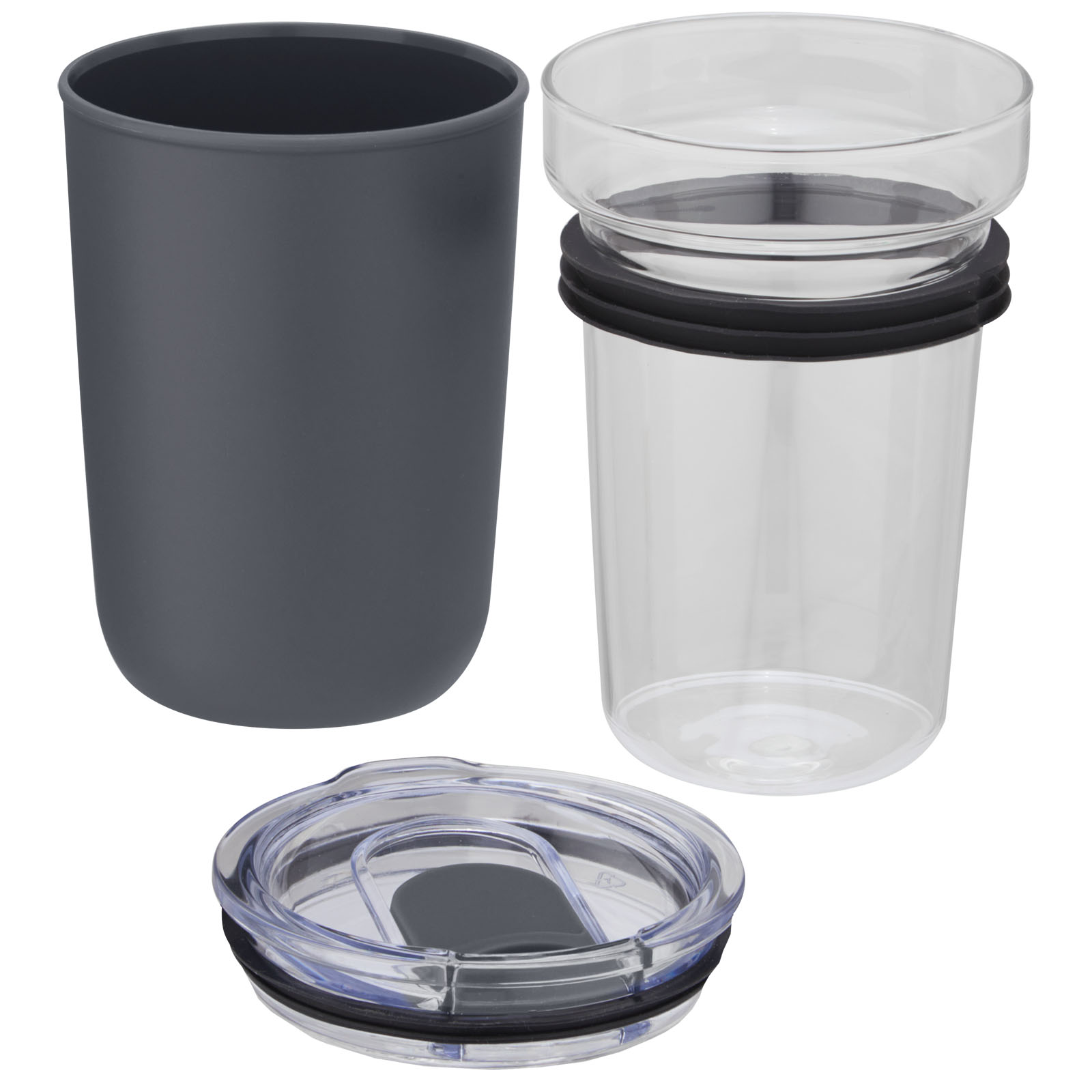 Bello 420 ml Glasbecher mit Außenwand aus recyceltem Kunststoff grau