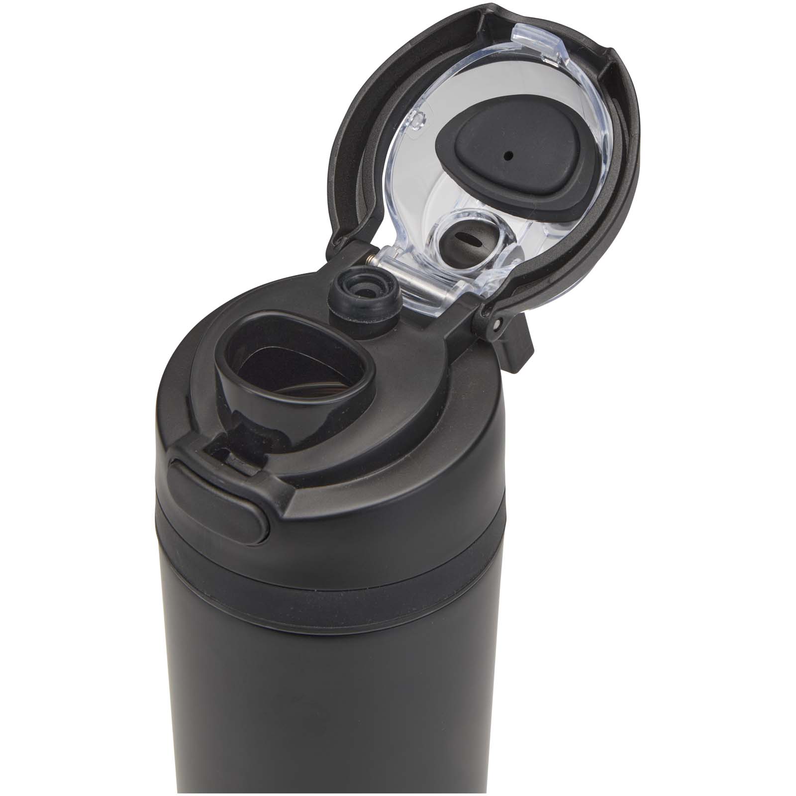 Theron 800 ml RCS Trinkflasche aus recyceltem, einwandigem Edelstahl mit Multifunktionsdeckel und Klappstrohhalm schwarz