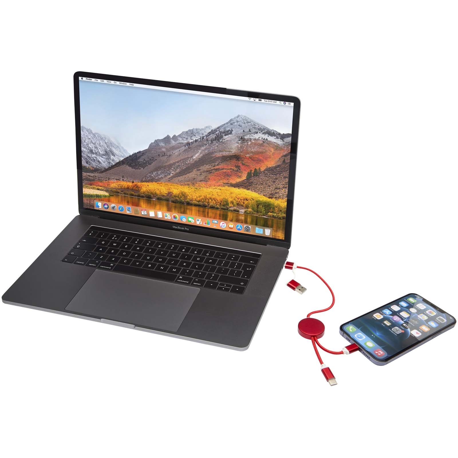 Alasia 30 cm 5-in-1 Kabel aus recyceltem Kunststoff für Datenübertragung und 27W Schnellladung rot