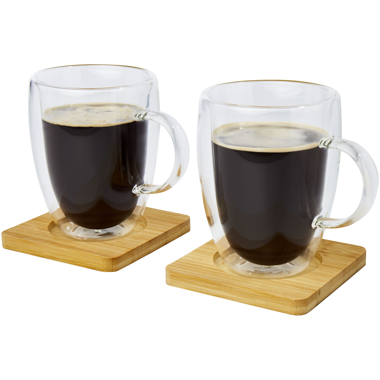 Manti 2-teiliger 350 ml doppelwandiger Glasbecher mit Bambusuntersetzer transparent, natural