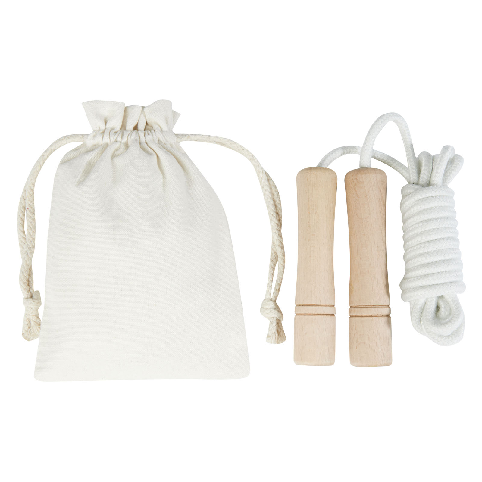 Denise Holz-Springseil im Baumwollbeutel offwhite, holz