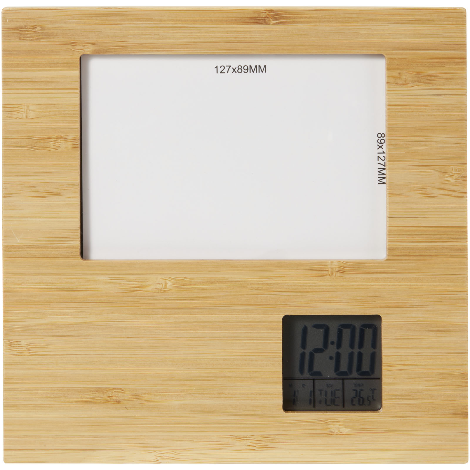 Sasa Bambus Fotorahmen Tischuhr mit Thermometer natur