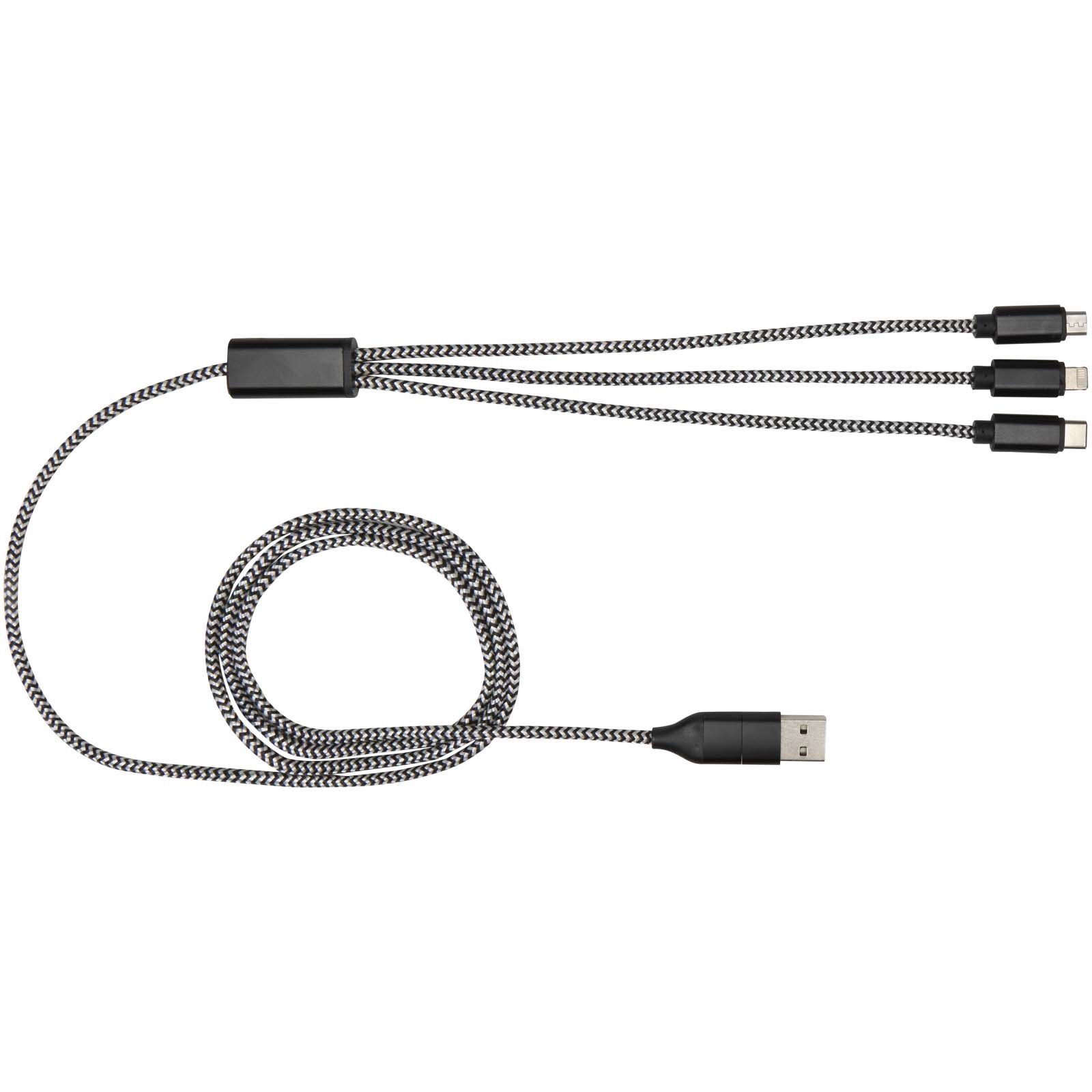 Alphecca 5-in-1-Ladekabel aus recyceltem Aluminium und RPET schwarz
