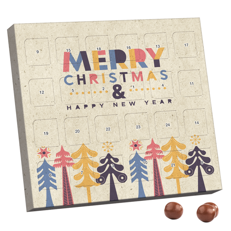XS Adventskalender, Graspapier, Brandt Knusperkugeln Vollmilch