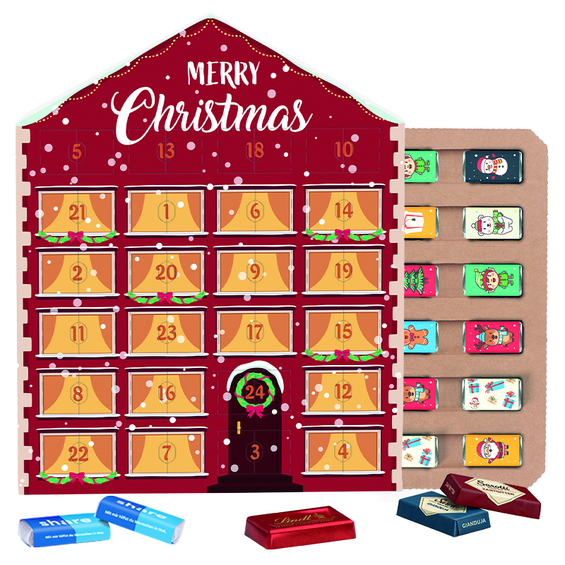 Täfelchen Adventskalender Haus ECO, Papierblister, Lindt Schokotäfelchen