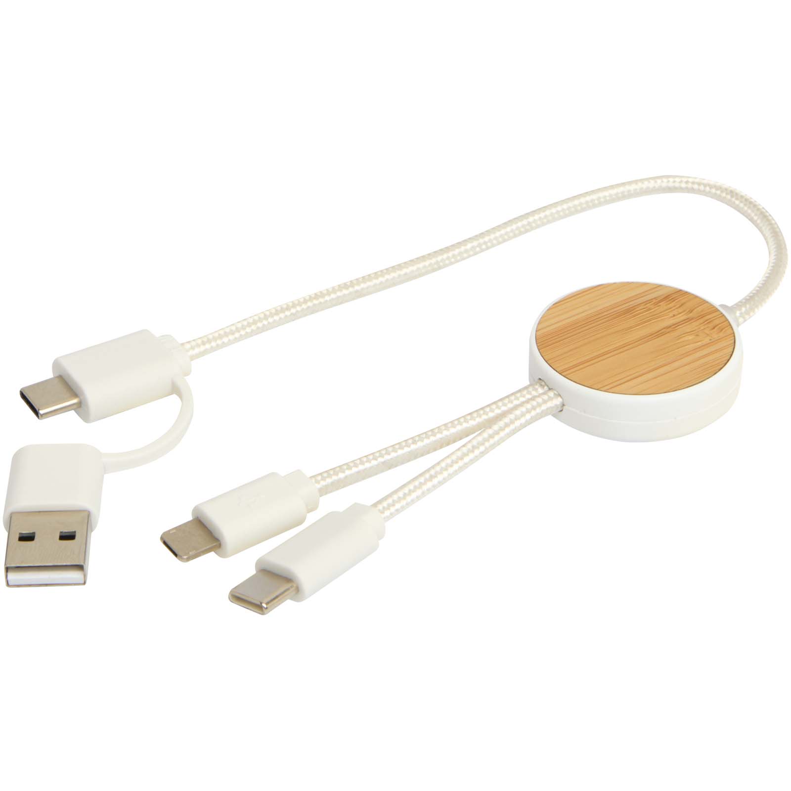 Chechia 30 cm 5-in-1 Kabel aus recyceltem Kunststoff für Datenübertragung und 27W Schnellladung mit Bambusdetails weiss